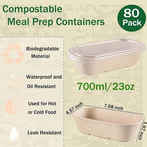 80 Pack Compostable Paper Bowls with Lids, 23 Oz Disposable Take Out Food Containers Biodegradable Take Out Salad Bowls for Kitchen Restaurant Party Food Supplies Meal Prep in Saudi Arabia