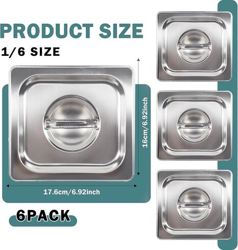 6 عبوات من غطاء طاولة البخار مقاس 1/6 من الفولاذ المقاوم للصدأ غطاء مقلاة الفندق مع مقبض أغطية طاولة البخار غطاء مقلاة الفندق in Kuwait