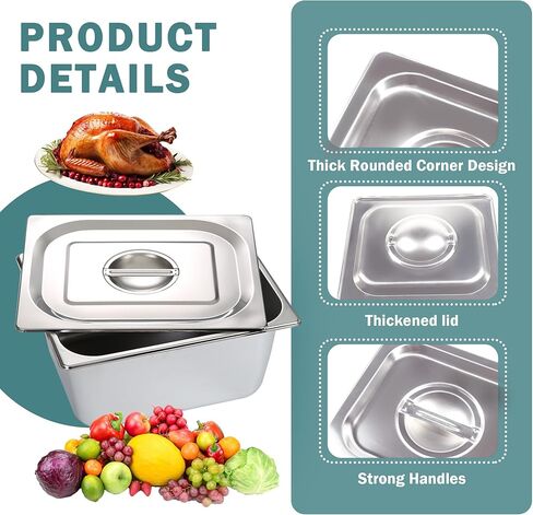 6 عبوات من غطاء طاولة البخار مقاس 1/6 من الفولاذ المقاوم للصدأ غطاء مقلاة الفندق مع مقبض أغطية طاولة البخار غطاء مقلاة الفندق in Kuwait