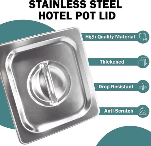 6 عبوات من غطاء طاولة البخار مقاس 1/6 من الفولاذ المقاوم للصدأ غطاء مقلاة الفندق مع مقبض أغطية طاولة البخار غطاء مقلاة الفندق in Kuwait