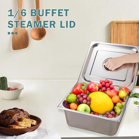 6 عبوات من غطاء طاولة البخار مقاس 1/6 من الفولاذ المقاوم للصدأ غطاء مقلاة الفندق مع مقبض أغطية طاولة البخار غطاء مقلاة الفندق in Kuwait