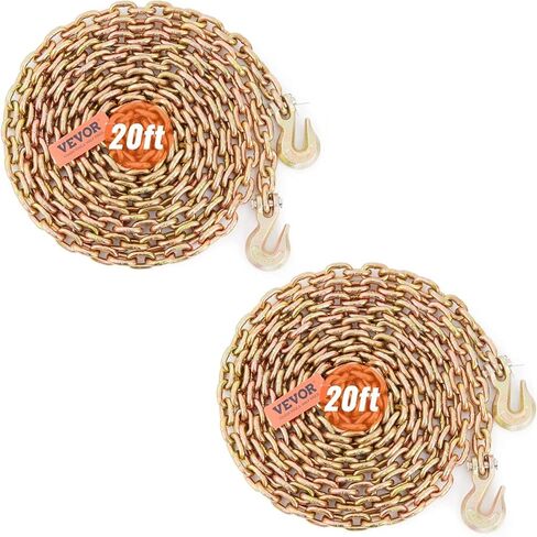 سلسلة ربط النقل VEVOR، سلسلة سحب مقاس 3/8 بوصة × 20 بوصة مع خطافات للإمساك، حمل عمل آمن بوزن 7100 رطل، سلسلة G80 للخدمة الشاقة، سلسلة تسجيل لنقل القطر، معدات تجليد مربوطة، عبوتان in Kuwait