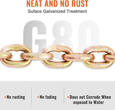 سلسلة ربط النقل VEVOR، سلسلة سحب مقاس 3/8 بوصة × 20 بوصة مع خطافات للإمساك، حمل عمل آمن بوزن 7100 رطل، سلسلة G80 للخدمة الشاقة، سلسلة تسجيل لنقل القطر، معدات تجليد مربوطة، عبوتان in Kuwait