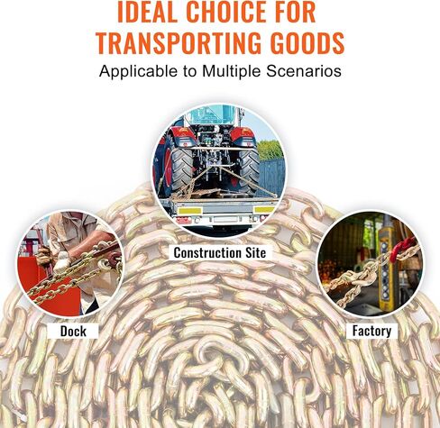 سلسلة ربط النقل VEVOR، سلسلة سحب مقاس 3/8 بوصة × 20 بوصة مع خطافات للإمساك، حمل عمل آمن بوزن 7100 رطل، سلسلة G80 للخدمة الشاقة، سلسلة تسجيل لنقل القطر، معدات تجليد مربوطة، عبوتان in Kuwait