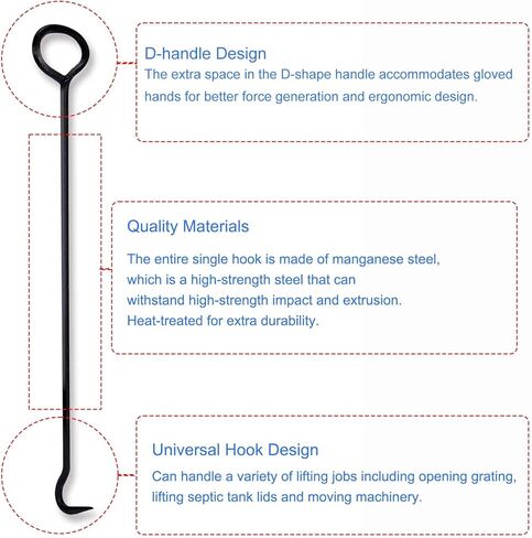 أداة ربط فتحة التفتيش الأصلية من Lesolar Tools، خطاف فردي مقاس 36 بوصة، رافع غطاء فتحة التفتيش، أغطية فتحات الرفع وغطاء تصريف العاصفة، خطاف أدوات فولاذي صلب للتحرك in Kuwait