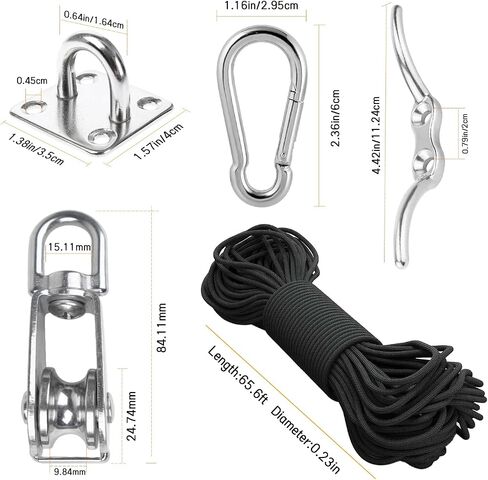 LAIWOO M25 Stainless Steel Pulley System Kit-Heavy-Duty Pulley Wheel, Pulley Block with Nylon Rope, Hooks, Eye Pad Plate, and Rope Cleat - Ideal for Lifting, DIY Projects, and Clothesline (2 Pack) in Saudi Arabia