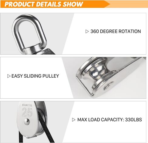 LAIWOO M25 Stainless Steel Pulley System Kit-Heavy-Duty Pulley Wheel, Pulley Block with Nylon Rope, Hooks, Eye Pad Plate, and Rope Cleat - Ideal for Lifting, DIY Projects, and Clothesline (2 Pack) in Saudi Arabia