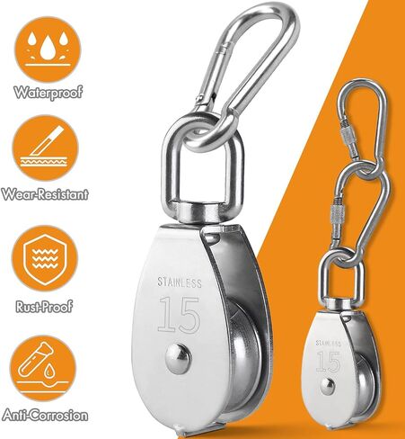 LAIWOO M25 Stainless Steel Pulley System Kit-Heavy-Duty Pulley Wheel, Pulley Block with Nylon Rope, Hooks, Eye Pad Plate, and Rope Cleat - Ideal for Lifting, DIY Projects, and Clothesline (2 Pack) in Saudi Arabia