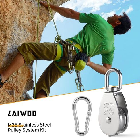 LAIWOO M25 Stainless Steel Pulley System Kit-Heavy-Duty Pulley Wheel, Pulley Block with Nylon Rope, Hooks, Eye Pad Plate, and Rope Cleat - Ideal for Lifting, DIY Projects, and Clothesline (2 Pack) in Saudi Arabia