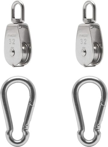 6Pcs 304 Stainless Steel M15 Single Pulley Block, Wire Rope Hanging Wire Towing Wheel, with 6Pcs Spring Snap Hook | 360° anti-twist swivel pulley. For lifting, towing & hanging wire rope on crane/outdoor. Has spring snap hooks for fast fit in Saudi Arabia