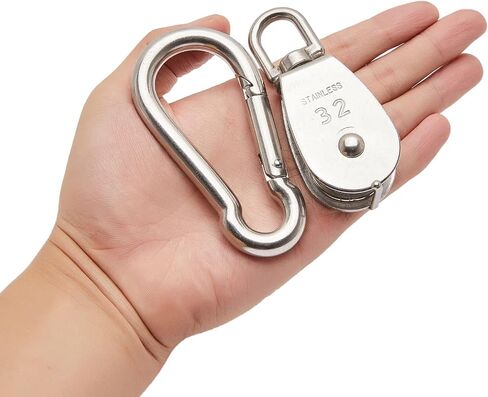6Pcs 304 Stainless Steel M15 Single Pulley Block, Wire Rope Hanging Wire Towing Wheel, with 6Pcs Spring Snap Hook | 360° anti-twist swivel pulley. For lifting, towing & hanging wire rope on crane/outdoor. Has spring snap hooks for fast fit in Saudi Arabia