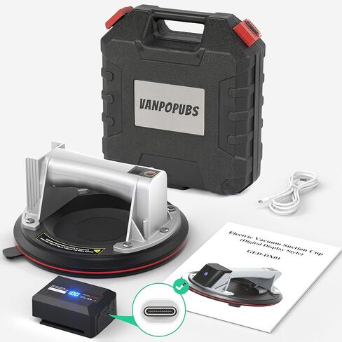 Electric Vacuum Suction Cup Lifter 8"-600lbs Max Load-Digital Display Suction Cups-Monitor-Auto Start Pump-Detachable Battery. Glass, Granite, Tile, Metal, Windshield Suction Cup Handles Tool. in Saudi Arabia