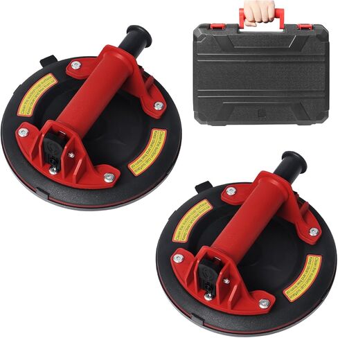Glass Suction Cups, 2 Pack Heavy Duty Suction Cup Lifter with Vacuum Handle to Lift Large Glass for Tiles, Windows, Glass, 240 lbs Load Capacity, Carrying Case (8", Black) in Saudi Arabia