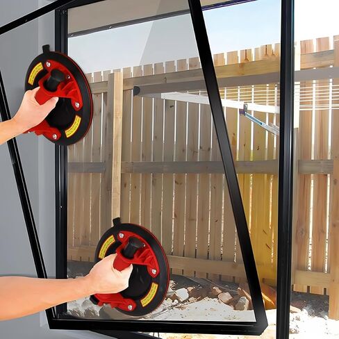 Glass Suction Cups, 2 Pack Heavy Duty Suction Cup Lifter with Vacuum Handle to Lift Large Glass for Tiles, Windows, Glass, 240 lbs Load Capacity, Carrying Case (8", Black) in Saudi Arabia