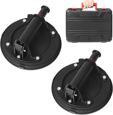 Glass Suction Cups, 2 Pack Heavy Duty Suction Cup Lifter with Vacuum Handle to Lift Large Glass for Tiles, Windows, Glass, 240 lbs Load Capacity, Carrying Case (8", Black) in Saudi Arabia