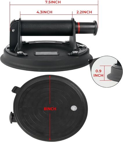 Glass Suction Cups, 2 Pack Heavy Duty Suction Cup Lifter with Vacuum Handle to Lift Large Glass for Tiles, Windows, Glass, 240 lbs Load Capacity, Carrying Case (8", Black) in Saudi Arabia