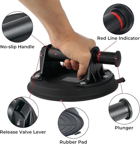 Glass Suction Cups, 2 Pack Heavy Duty Suction Cup Lifter with Vacuum Handle to Lift Large Glass for Tiles, Windows, Glass, 240 lbs Load Capacity, Carrying Case (8", Black) in Saudi Arabia