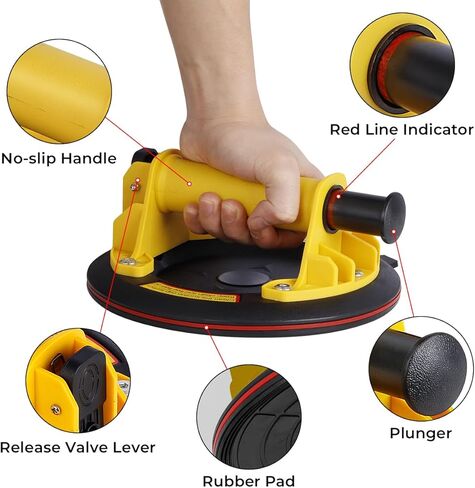 أكواب شفط زجاجية، عبوتان من أكواب الشفط شديدة التحمل مع مقبض فراغ لرفع الزجاج الكبير للبلاط والنوافذ والزجاج، سعة تحميل 240 رطل، حقيبة حمل (8 بوصة، أسود) in Kuwait