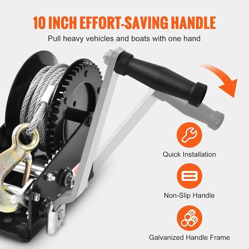 VEVOR Hand Crank Winch, 3500 lbs Steel Cable, Boat Trailer Winch Heavy Duty 33 ft Steel Wire Cable and Two-Way Ratchet, Manual Operated for Trailer, Boat or ATV Towing in Saudi Arabia