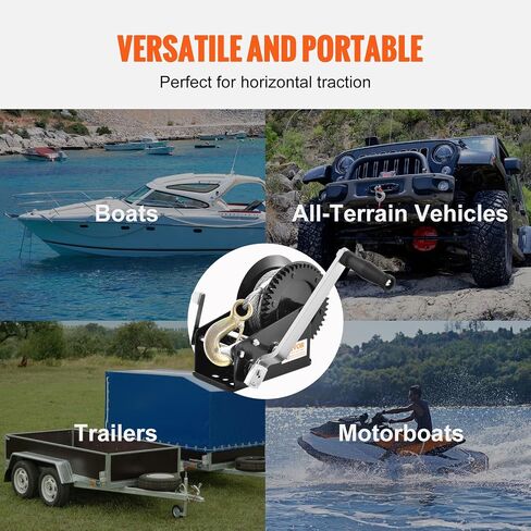 VEVOR Hand Crank Winch, 3500 lbs Steel Cable, Boat Trailer Winch Heavy Duty 33 ft Steel Wire Cable and Two-Way Ratchet, Manual Operated for Trailer, Boat or ATV Towing in Saudi Arabia
