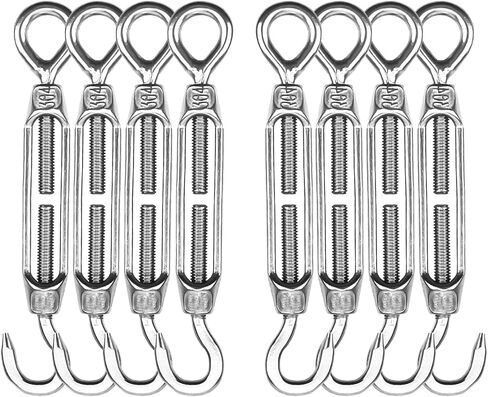 Turnbuckles Hook, Reedny 304 Stainless Steel Turnbuckle Heavy Duty M4 M6 M8 Hook and Eye Turnbuckle for Cables Wire Rope Tension 5/32" 1/4" 5/16" for Sun Shade Fence Tent Rope Installation(M6, 4Pcs) in Kuwait