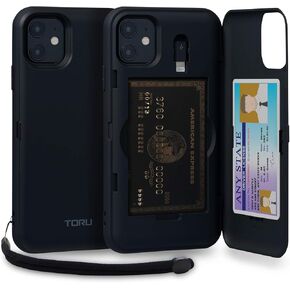 TORU CX PRO for iPhone 11 Case Wallet | Protective Shockproof Heavy Duty Cover with Hidden Card Holder & Card Slot |Wrist Strap, Lightning Adapter Mirror Included - Black in Kuwait