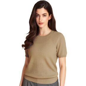 Women's Cashmere Merino Wool Crew Neck Jacquard T-Shirt Pullover Short Sleeve Tee in Kuwait