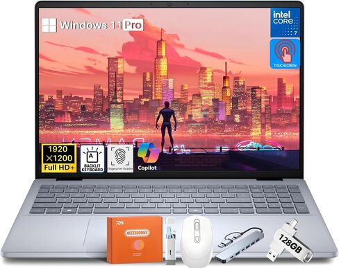Dell Inspiron 16 Business Laptop PC, 16" FHD+ Touchscreen, Intel 10-Core 7 150U (5.4 GHz Turbo), 64 GB DDR5, 4 TB SSD, Backlit Keyboard, Fingerprint Reader, Wi-Fi 6E, 1080p FHD Webcam, Windows 11 Pro in Saudi Arabia