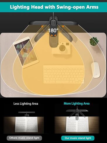 Vekkia Folding Music Stand Light, Portable 42 LED Rechargeable Super Bright Clip On Piano Lamp,Professional 5 Brightness×3 Color Temperature, Perfect for Grand Piano, Book Reading in Kuwait