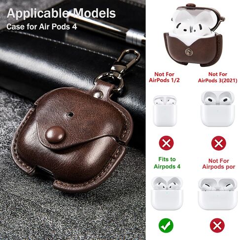 بالنسبة إلى Apple Airpods الجيل الرابع (2024) ، فإن غطاء حالة PU على الطراز الرجعية الأنيق مع سلسلة المفاتيح ، يدعم الشحن اللاسلكي ، ويتميز برؤية LED الأمامية لفحص الحالة السهل (القهوة) in Kuwait
