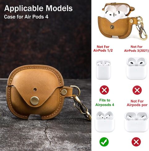 AirPods 4 (2024) Leather Case Cover, Fits Standard and ANC (Coffee) in Kuwait