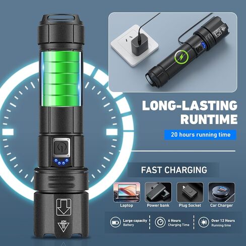 LED أضيق المصابيح الضوئية عالية اللوحات القابلة لإعادة شحنها ، 990،000 لومينات فائقة المصباح الساطع مصباح يدوي عالي الطاقة ، وضوء فلاش مقاوم للماء مع الحالات للتخييم في حالات الطوارئ (2 مساءً) in Kuwait