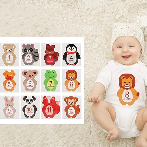 الأطفال المولود حديث الولادة شهرية مجموعة تصميم كرتون لطيف 12pcs لذكريات المعالم الدعائم صور in Kuwait