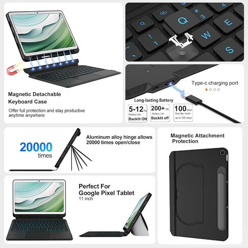 for Google Pixel Tablet 11-inch (2023) Keyboard Case, Detachable Magnetic Stand, Rechargeable Backlit Keyboard with Palm Rejection Touchpad, Protective Cover Compatible with Speaker Dock in Saudi Arabia
