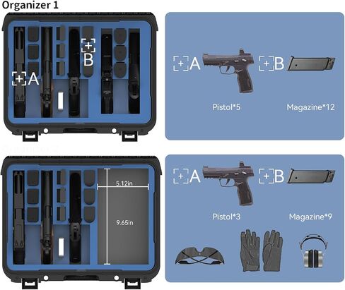 Gun Case 5 Pistol & 12 Magazine Pre-Cut Shockproof Waterproof Hard Shell Handgun Cases with Desiccant, TSA Approved Travel Pistol Case in Saudi Arabia