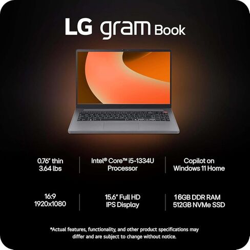 LG gram Book 15 Thin Lightweight Laptop Computer, 16GB RAM, 512GB SSD, AI Copilot in Windows 11 Pro, Intel i5-1334U(10 Cores up to 4.6 GHz), FHD IPS Display, Backlight, with 5 ave 6 in 1 kit in Kuwait