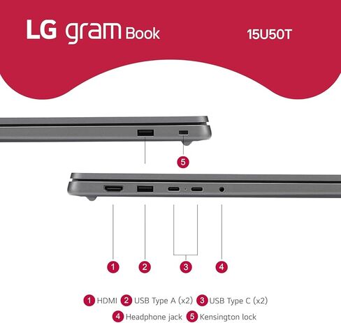 LG gram Book 15 Thin Lightweight Laptop Computer, 16GB RAM, 512GB SSD, AI Copilot in Windows 11 Pro, Intel i5-1334U(10 Cores up to 4.6 GHz), FHD IPS Display, Backlight, with 5 ave 6 in 1 kit in Kuwait