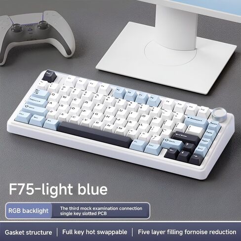 x Aula F75 Gasket Mechanical Keyboard, 75% Wireless Hot Swappable Gaming Keyboard with Five-Layer Padding&Knob, Bluetooth/2.4GHz/USB-C, RGB (Black Gradient, LEOBOG Reaper Switch) in Kuwait