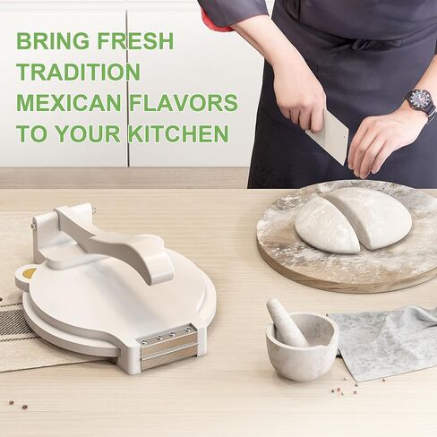 Tortilla Press 10 Inch - Bamboo Quesadilla & Roti Maker with Parchment Paper Sheets & Dough Cutter for Homemade Flour Corn Tortilla, Wood Tortillera Pataconera Tortilla Maker for Home Baking in Kuwait