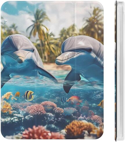 اثنين من الدلافين تحت الماء مشهد مشهد مع حامل القلم رفيع خفيف الوزن Trifold موقف متوافق مع iPad mini 4/5/6 mini6 （8.3in） in Kuwait