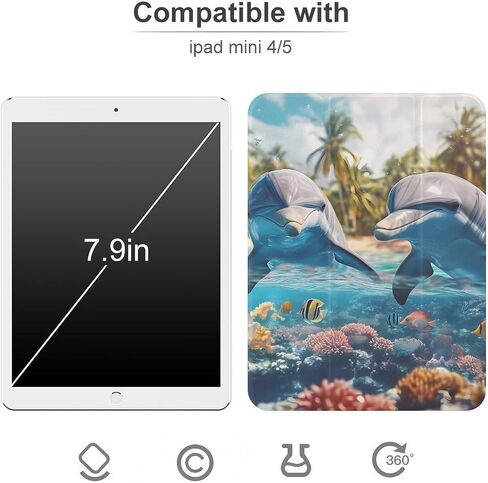 اثنين من الدلافين تحت الماء مشهد مشهد مع حامل القلم رفيع خفيف الوزن Trifold موقف متوافق مع iPad mini 4/5/6 mini6 （8.3in） in Kuwait