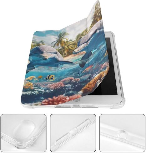 اثنين من الدلافين تحت الماء مشهد مشهد مع حامل القلم رفيع خفيف الوزن Trifold موقف متوافق مع iPad mini 4/5/6 mini6 （8.3in） in Kuwait