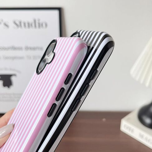 Longlayss متوافق مع حافظة iPhone 16 Plus، حافظة هاتف مخططة جمالية لطيفة للنساء والفتيات، غطاء واقٍ نحيف مقاوم للصدمات من مادة TPU والكمبيوتر الصلب (وردي فاقع) in Kuwait