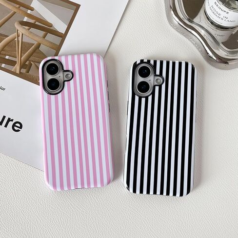 Longlayss متوافق مع حافظة iPhone 16 Plus، حافظة هاتف مخططة جمالية لطيفة للنساء والفتيات، غطاء واقٍ نحيف مقاوم للصدمات من مادة TPU والكمبيوتر الصلب (وردي فاقع) in Kuwait