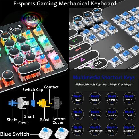 لوحة مفاتيح Multimedia Multimedia Mechanical Gaming PC W/ مقبض التبديل الرجعية الآلة الكاتبة للألعاب الميكانيكية لوحة مفاتيح PC RGB W/ 104 KEYS K820 - أبيض in Kuwait