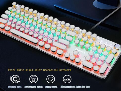 لوحة مفاتيح Multimedia Multimedia Mechanical Gaming PC W/ مقبض التبديل الرجعية الآلة الكاتبة للألعاب الميكانيكية لوحة مفاتيح PC RGB W/ 104 KEYS K820 - أبيض in Kuwait