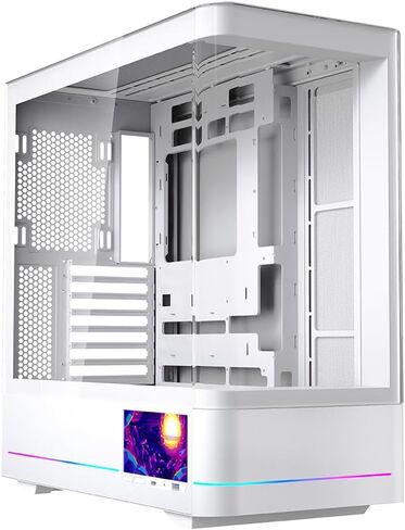 Jungle Leopard AC-02 Digital ATX PC Gaming Computer Case | 5.5 بوصة شاشة وتطبيق LCD متكاملة | Mid Tower Culle View Plane Dual Glass Glass | لوحات جانبية قابلة للإزالة | للحصول على Micro-ATX ITX (أسود) in Kuwait