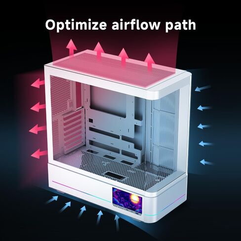 Jungle Leopard AC-02 Digital ATX PC Gaming Computer Case | 5.5 بوصة شاشة وتطبيق LCD متكاملة | Mid Tower Culle View Plane Dual Glass Glass | لوحات جانبية قابلة للإزالة | للحصول على Micro-ATX ITX (أسود) in Kuwait