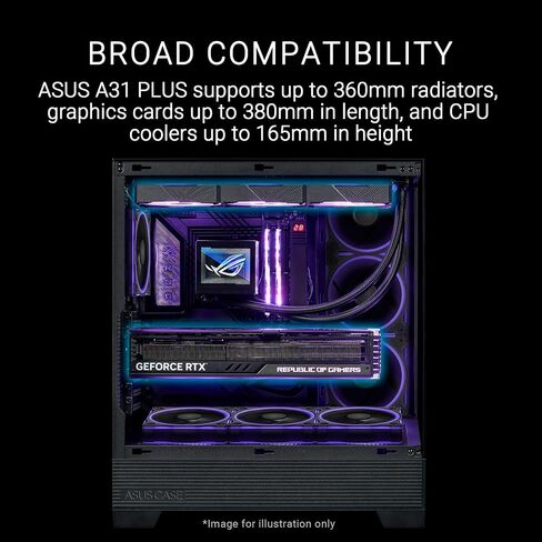 ASUS A31 Plus Black ATX case (Hidden-Connector motherboards, 360mm radiators and 380mm Graphics Cards, with Black or White Color Options, Four pre-Installed ARGB Fans, Clean Cable Management) in Saudi Arabia