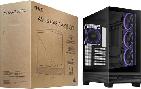 ASUS A31 Plus Black ATX case (Hidden-Connector motherboards, 360mm radiators and 380mm Graphics Cards, with Black or White Color Options, Four pre-Installed ARGB Fans, Clean Cable Management) in Saudi Arabia
